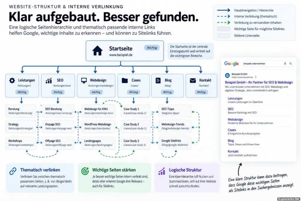 Website-Struktur und interne Verlinkung für Google Sitelinks